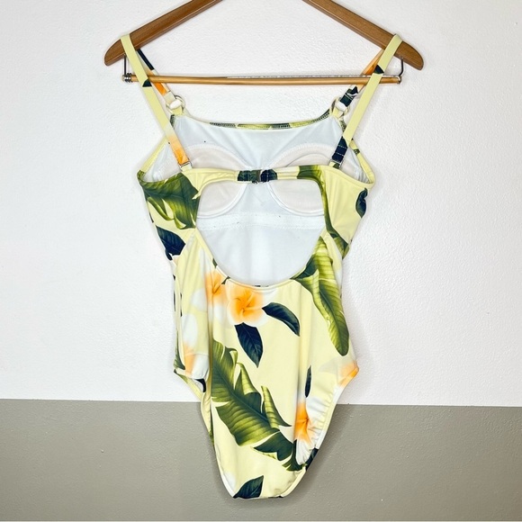 Vintage Leiloni 90s Pastel Yellow One Piece Tropical Floral Pinup Swimsuit 8 - Picture 3 of 16